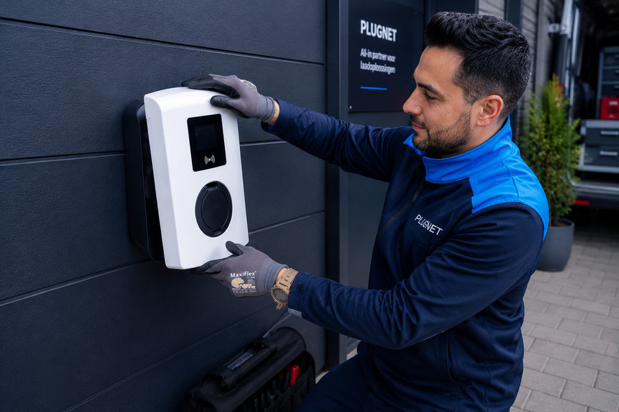 Plugnet monteur installeert een thuislaadpaal